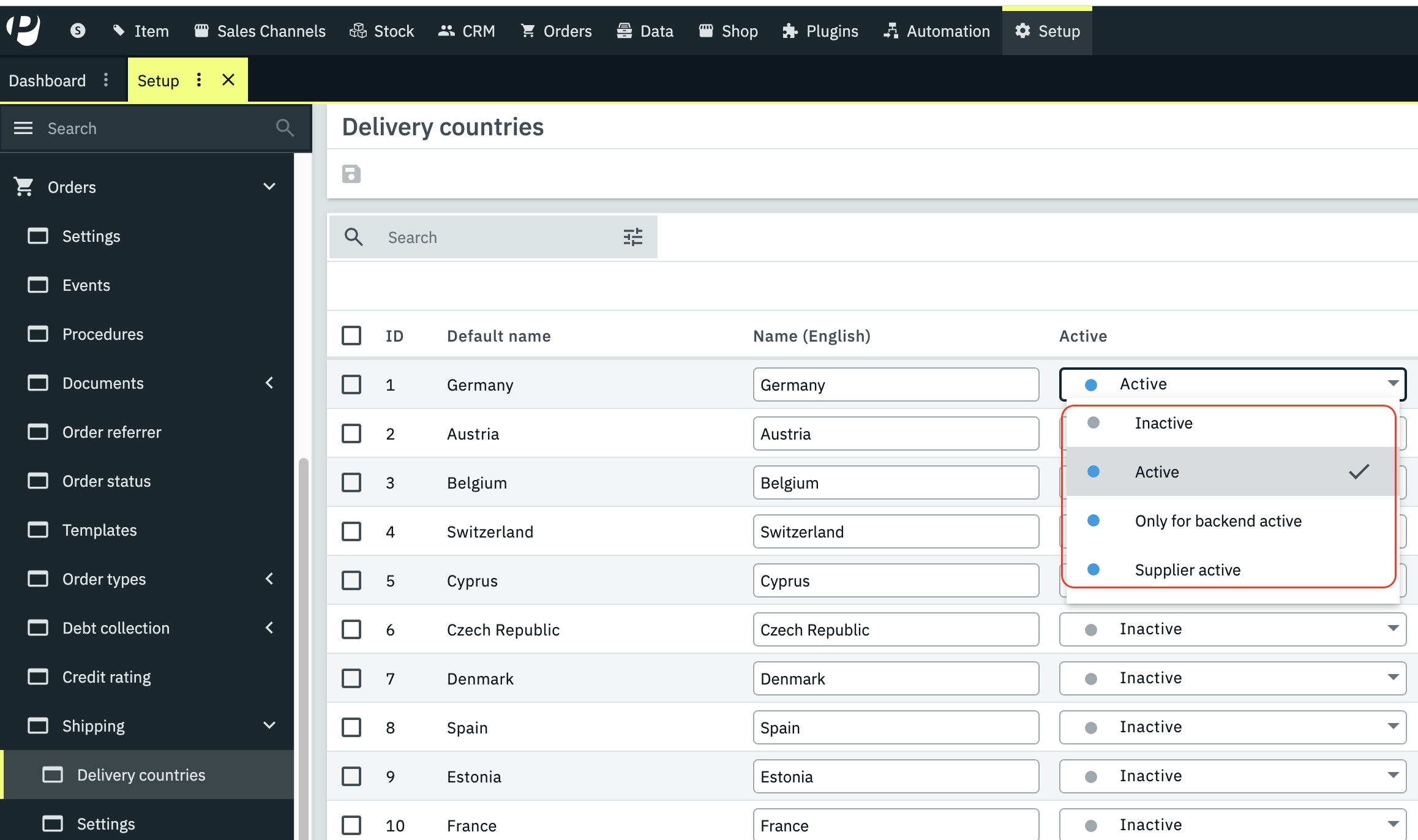 Activate delivery countries