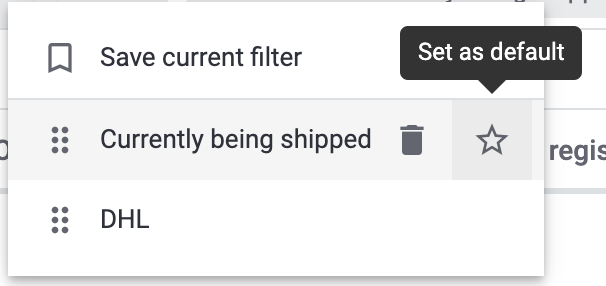 shipping centre default filter