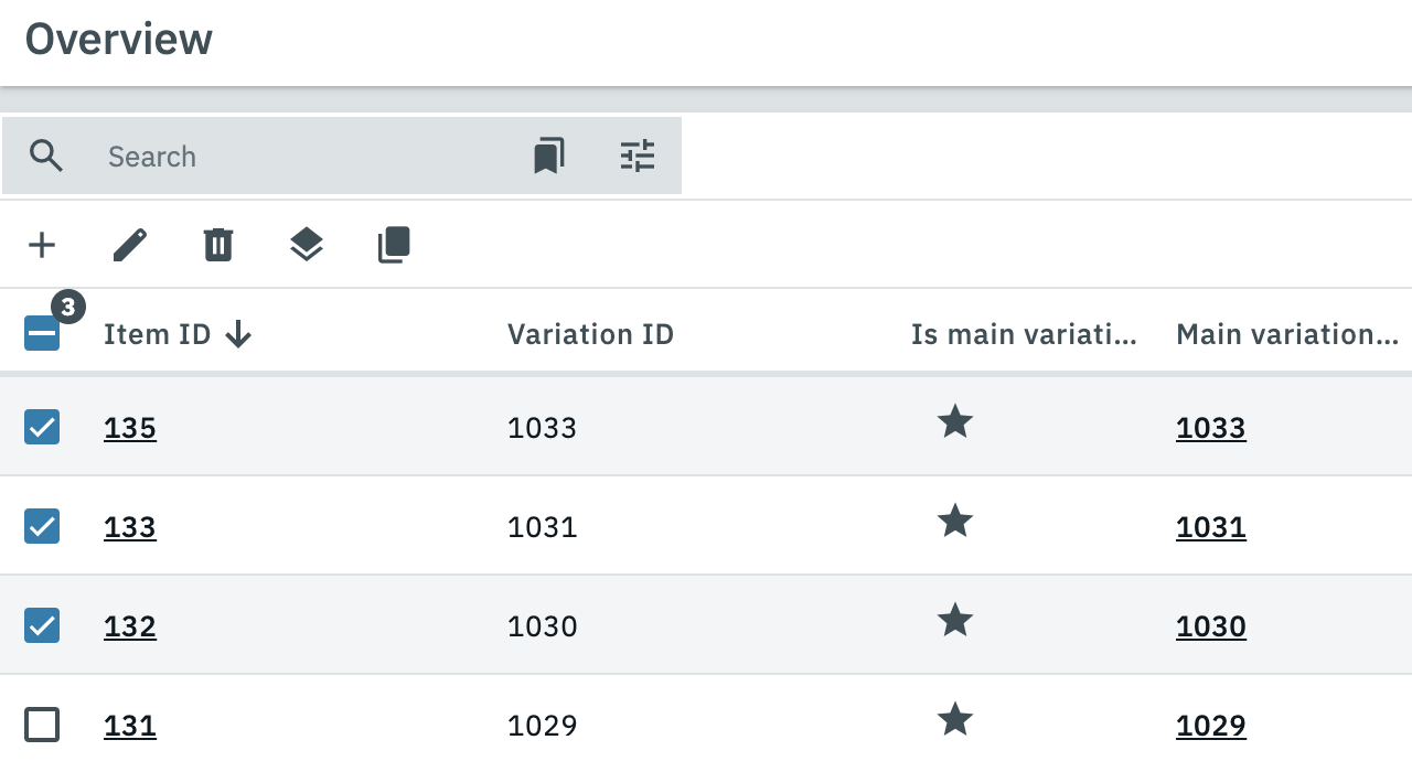 search overview toolbar