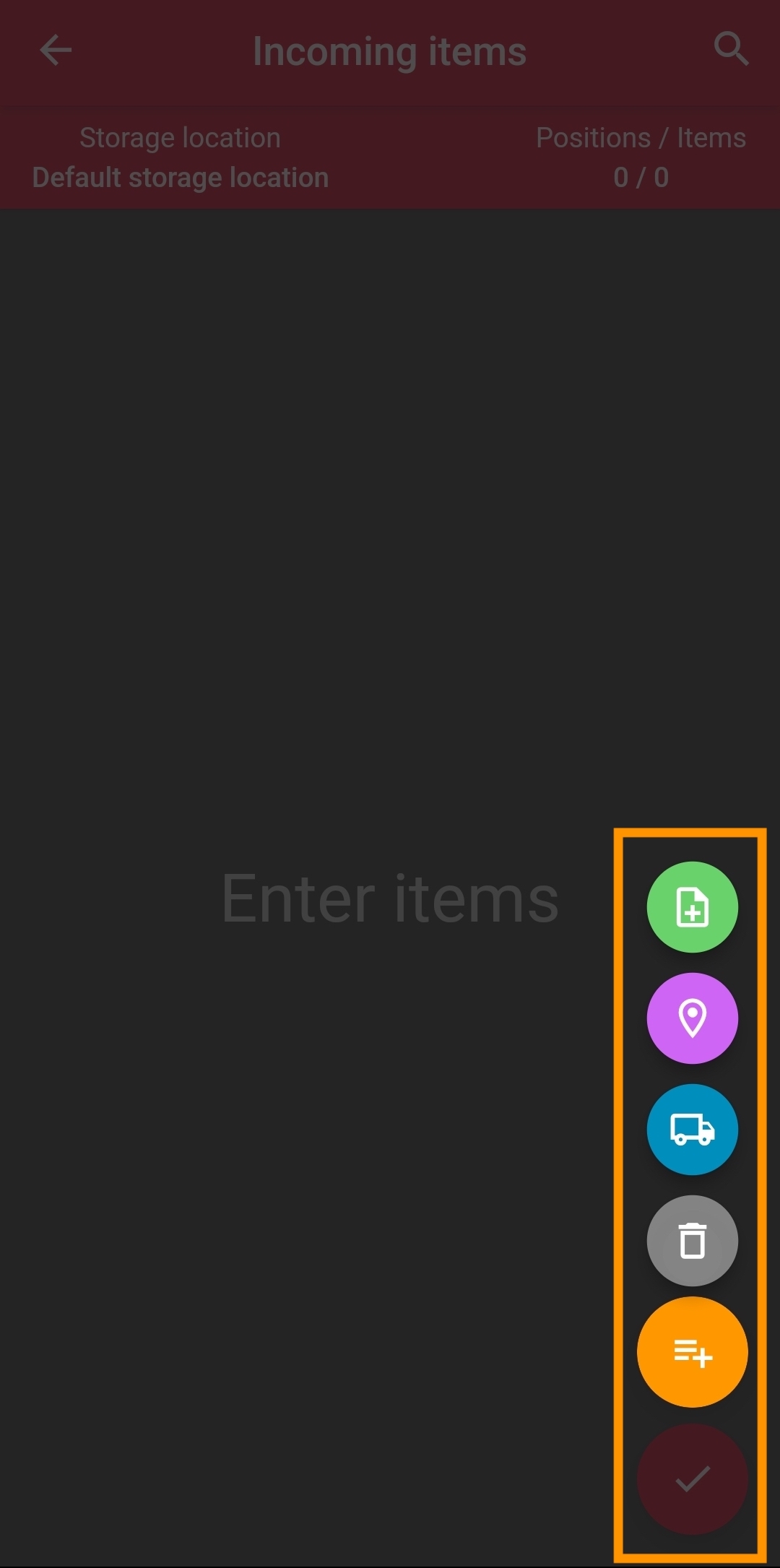 incoming items list actions