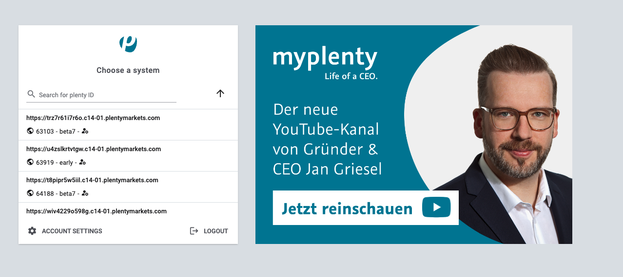 System overview of the PlentyONE account
