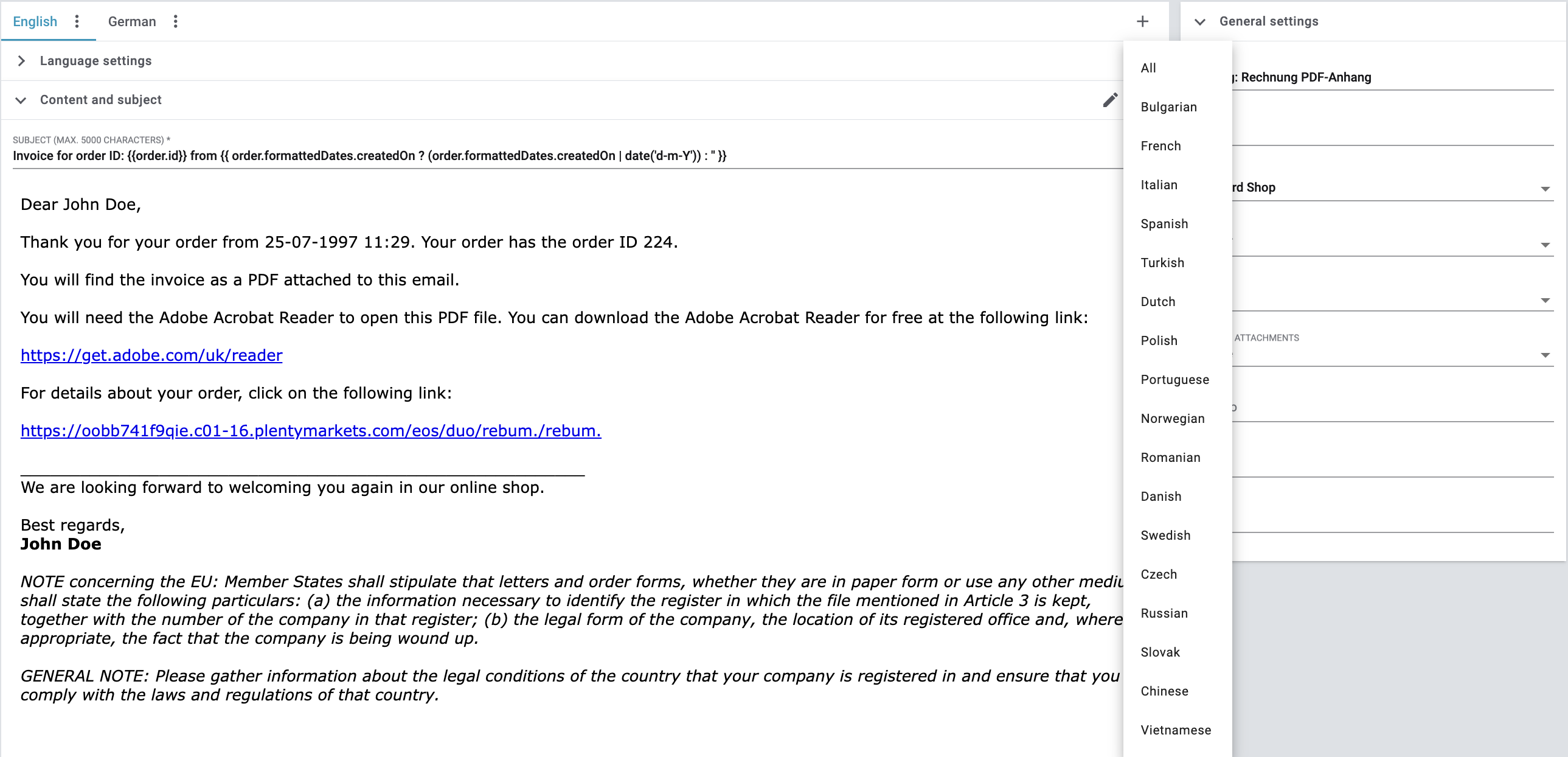 emailbuilder new language