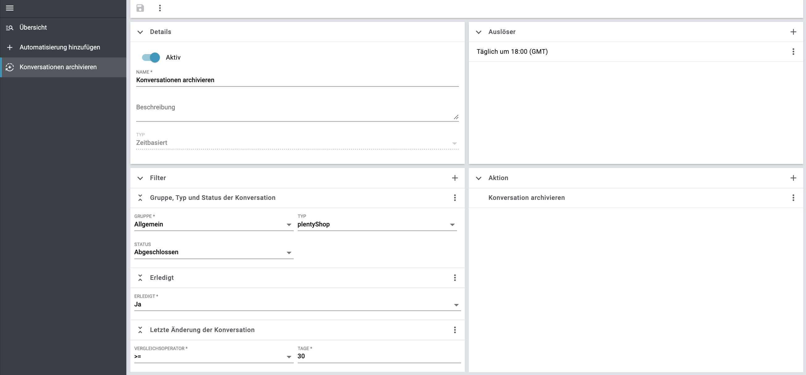 praxisbeispiel messenger automatisierung konversationen archivieren