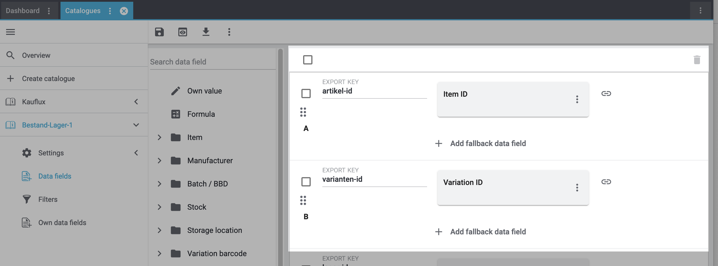 catalogue default added fields