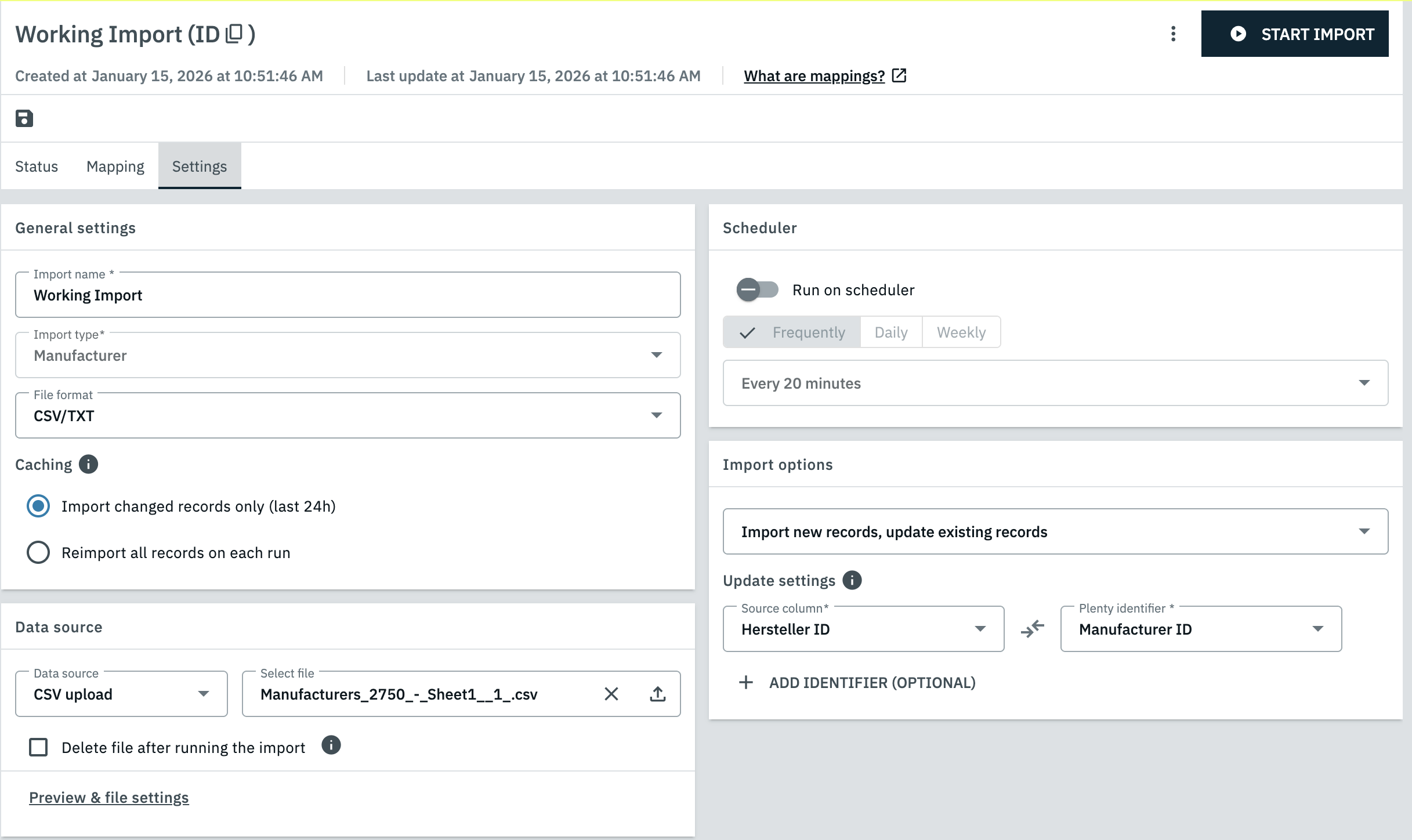 A picture of the Settings tab