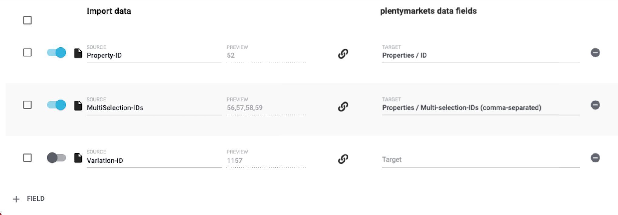 properties import link mapping multi