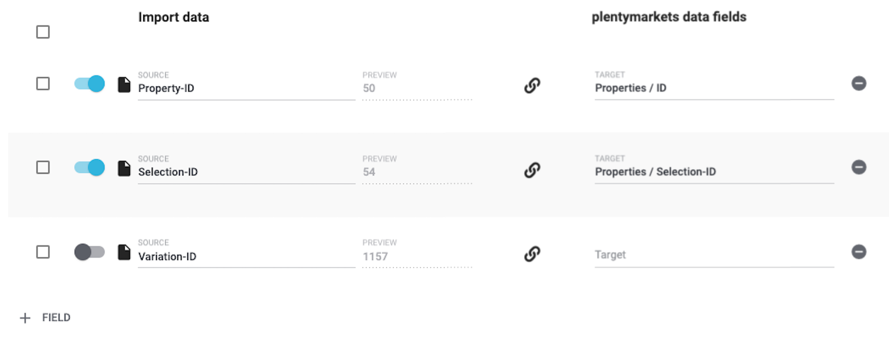 properties import link mapping selection
