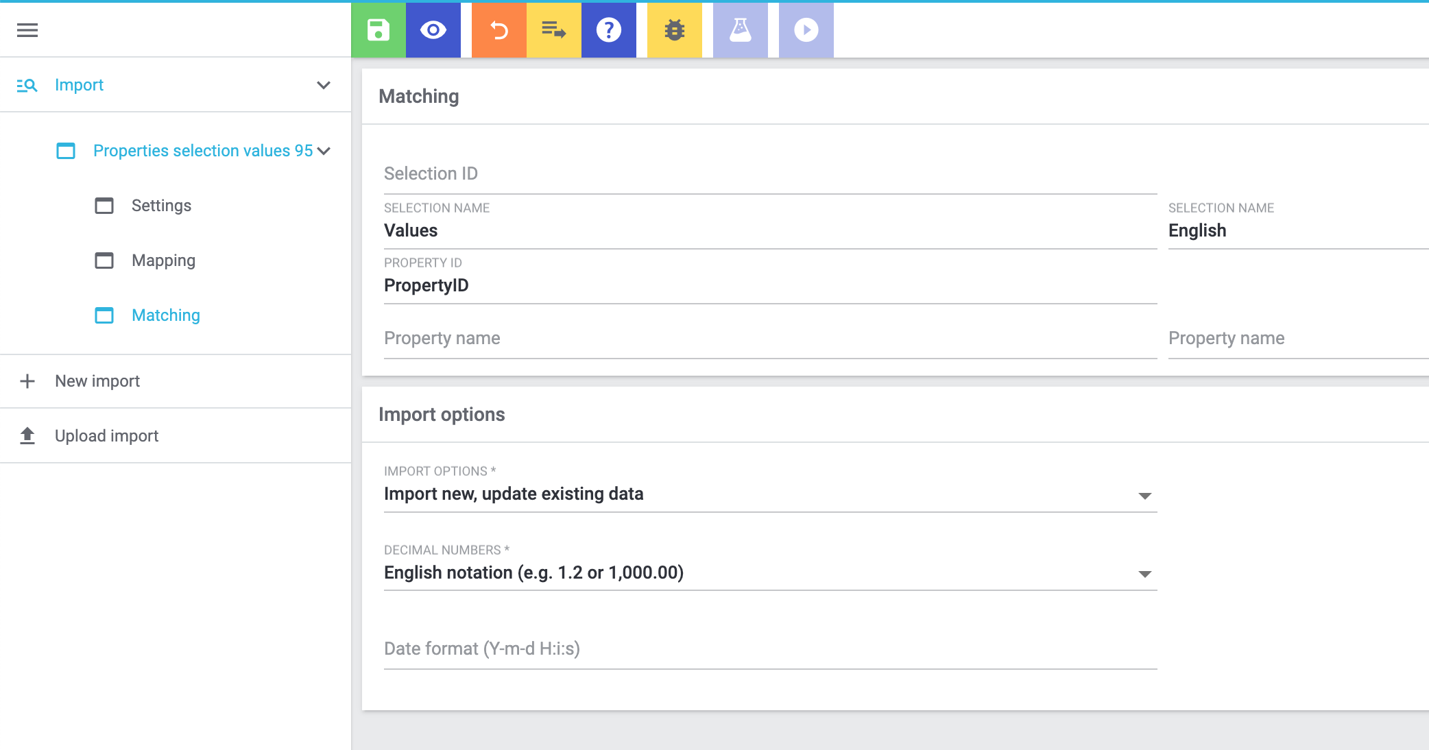 properties import selectionvalues matching