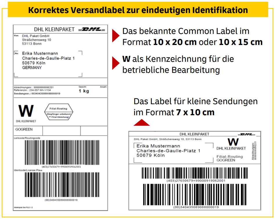 dhl kleinpaket labelformate