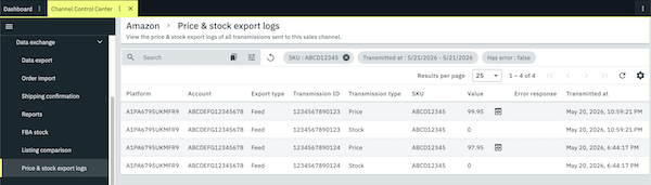 Amazon logs price stock export ccc