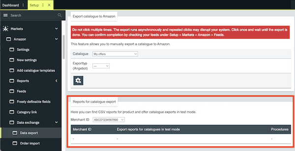 Amazon reports catalogue test mode en