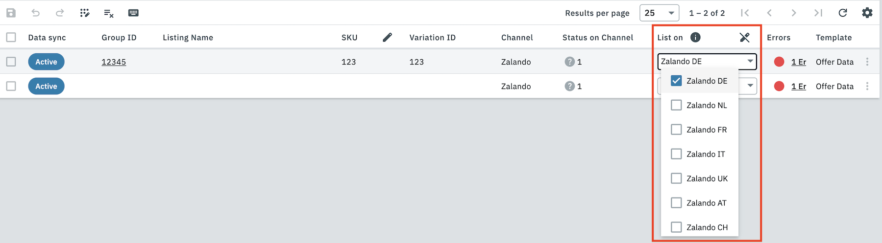 Zalando add sales channel en