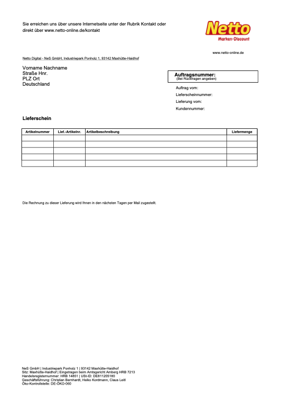 Delivery note