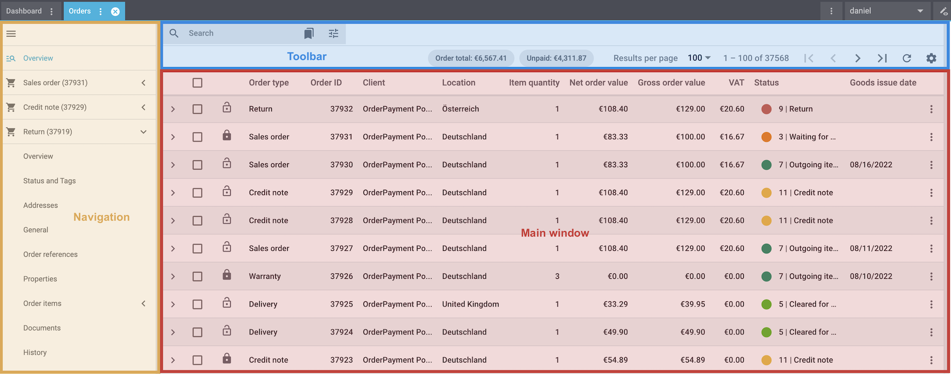 menu structure orders en