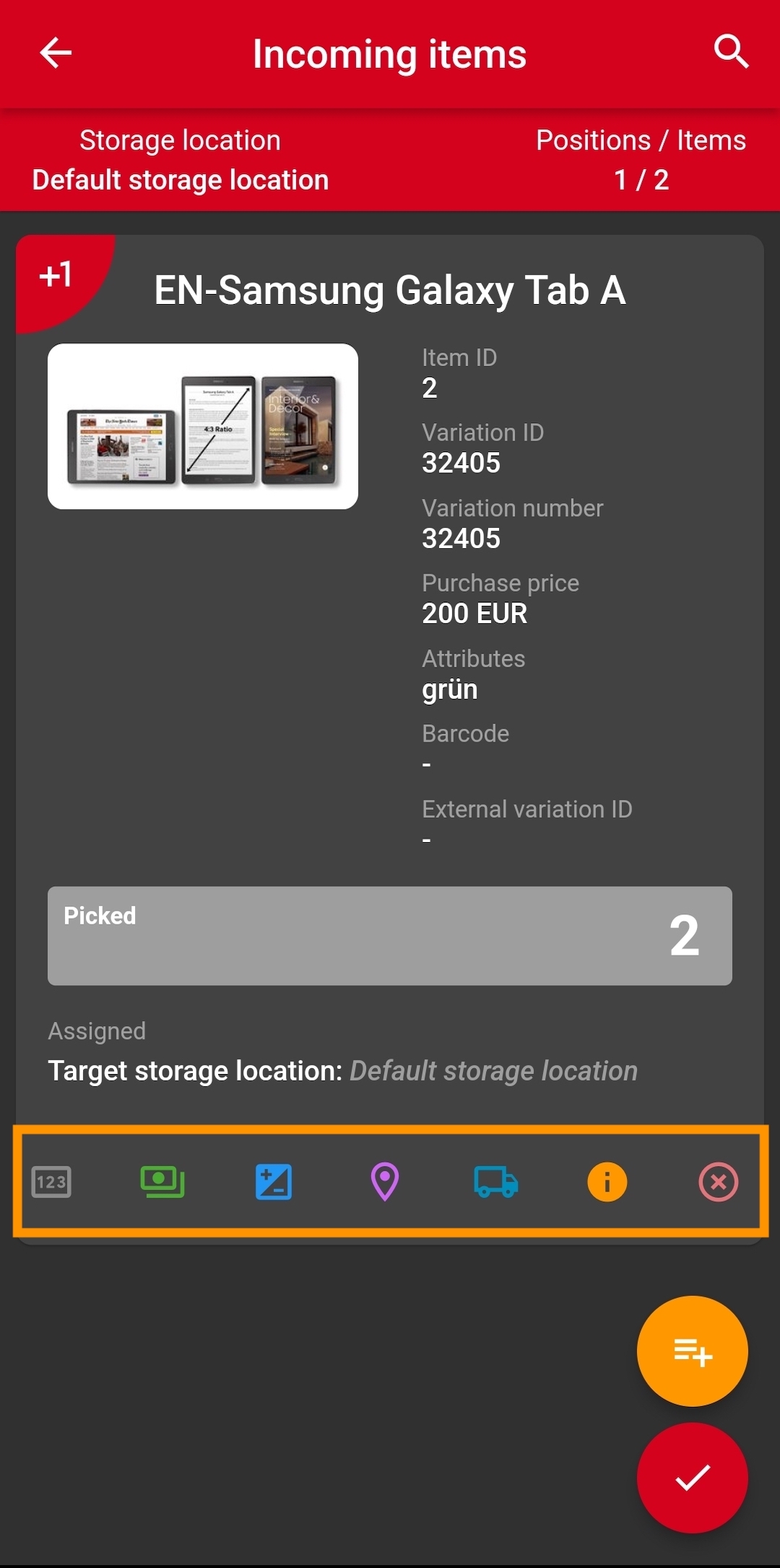incoming items single actions