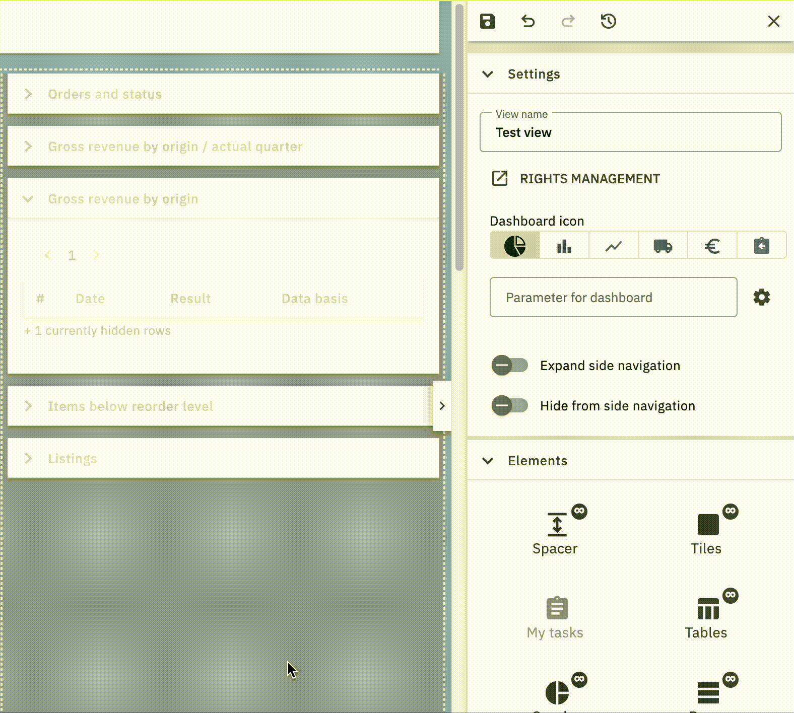 Resizing a placer element in a view set.